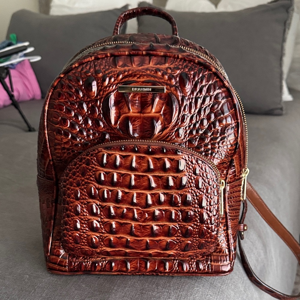 Brahmin Chelcy Dark Brown Embossed Backpack